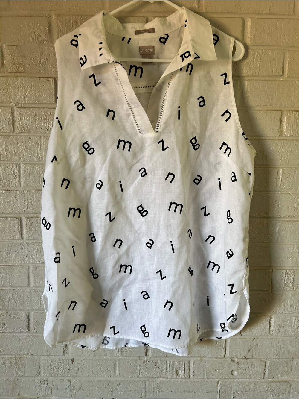 Chicos Sleeveless Tunic Linen Top Womens Sz 3 US XL 16 -18 White Black AOP